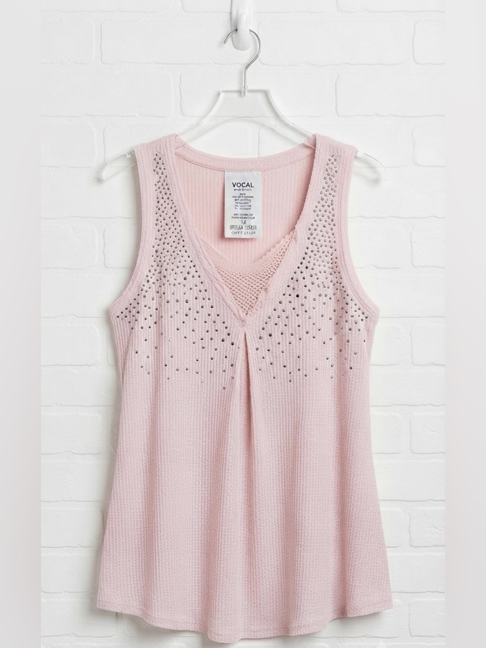 Vocal Light Pink Studded V-Neck Tank
